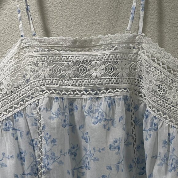 NWT, CAROLINE CONSTAS 2 Piece Cami/Shorts Woven Pajama Set, White/Blue - S - Picture 3 of 15